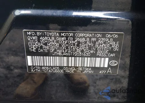 2007 Lexus Es 350 from USA, damaged, VIN JTHBJ46G172031630